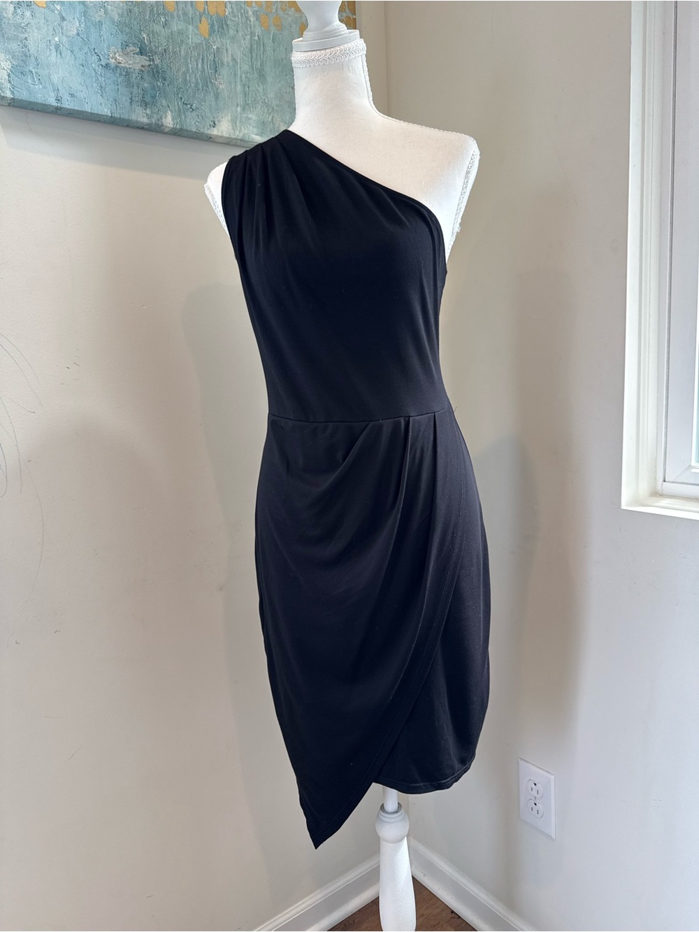 Asymmetric One-Shoulder Black Cocktail Dress Size L